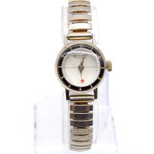 Vintage BRICHOT Watch Womens Silver Tone Stainless Steel Rhinestones Dial 60's